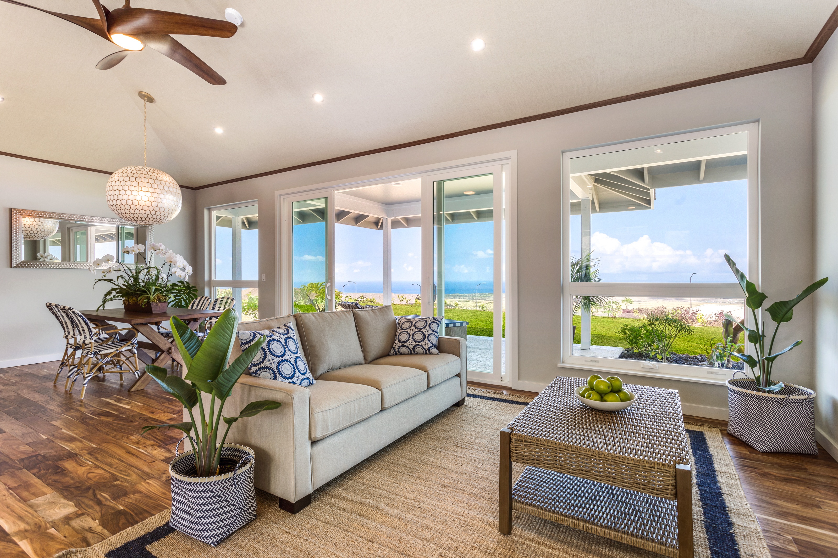 living room with view to lanai and ocean