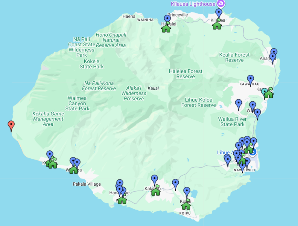 map of family playgrounds on kauai