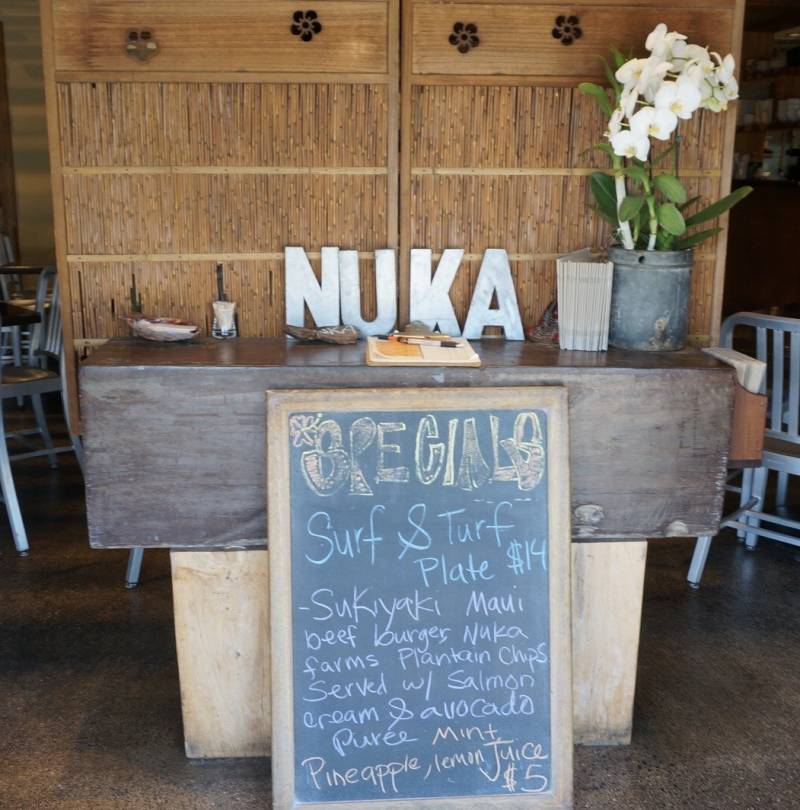specials chalkboard at the entrance of nuka restaurant on maui