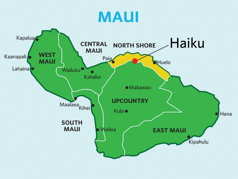 map of maui focusing on haiku on the north shore