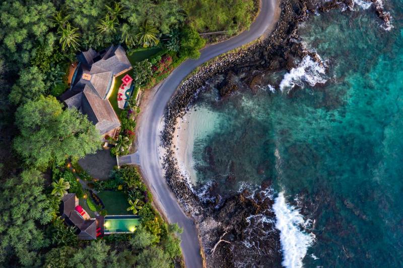 aerial view of ahihi bay and maui home