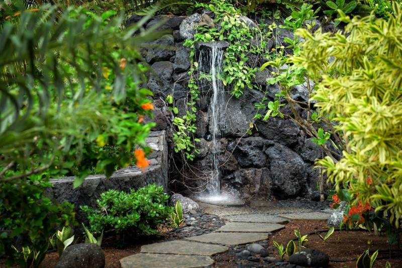 private waterfall at kona oceanfront estate