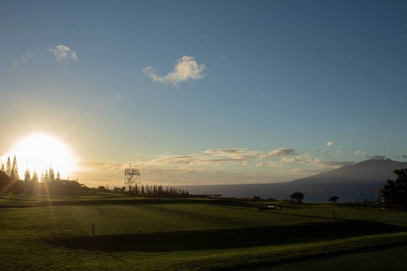 sunset at kapalua plantation golf course