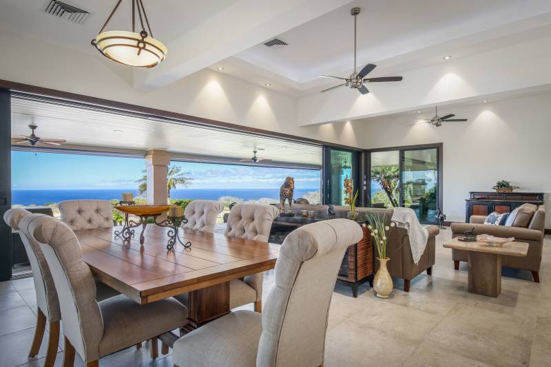 Ocean view from great room at Puakea Bay Ranch estate for sale