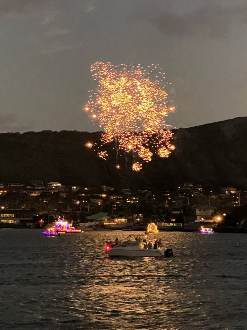 fireworks over boat
