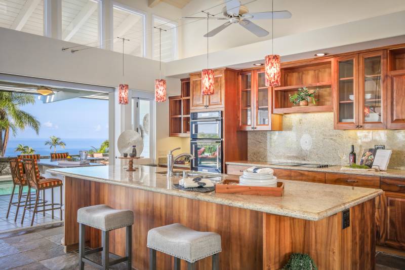 large kitchen with ocean views