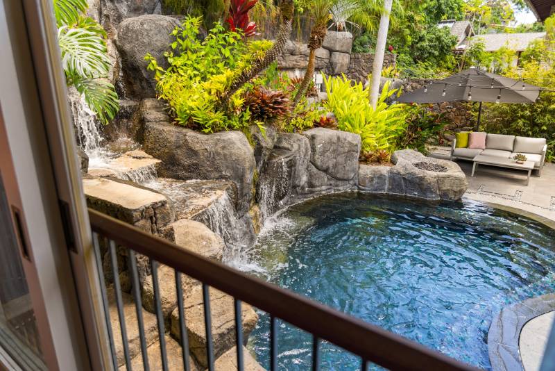 saltwater pool with waterfall