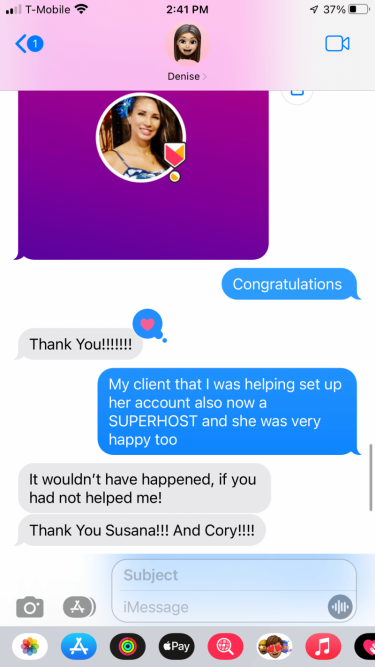screenshot of text from happy client