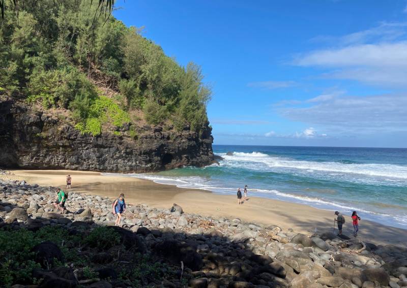 people enjoying the beach on kauai