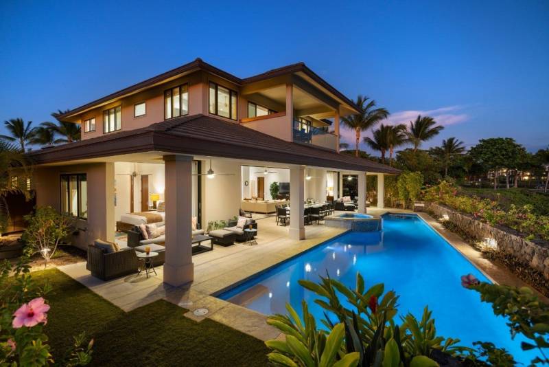 luxury big island home with pool at twilight