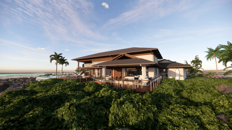 rendering of luxury home on oceanfront lot