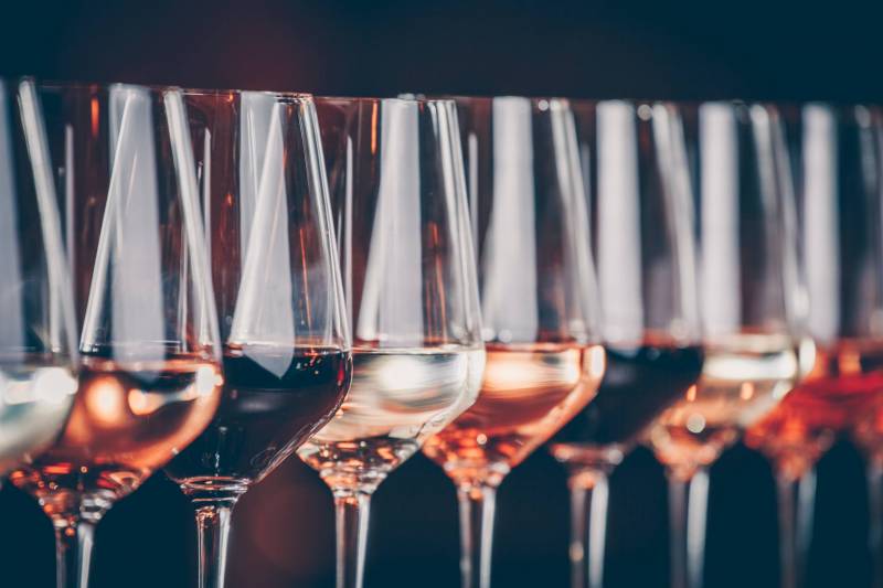 row of wine glasses