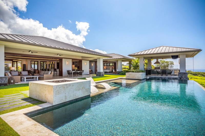 rectangular pool at hokulia luxury home on big island hawaii