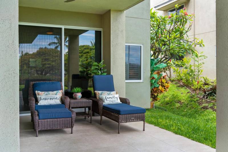 lounge chairs on outdoor patio area