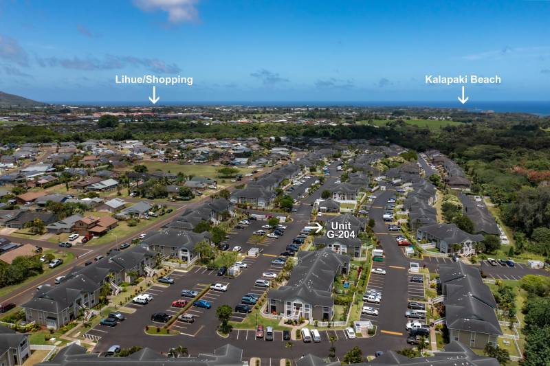 view of shopping and beach in lihue