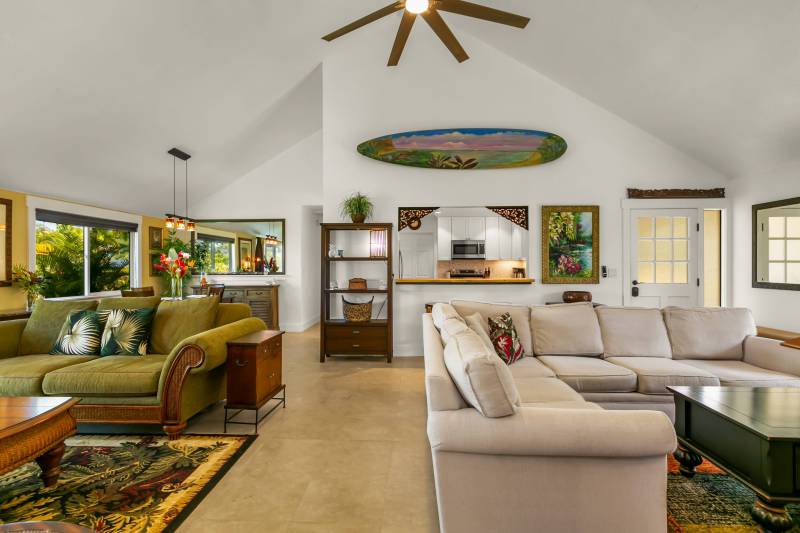vaulted ceilings in the living area