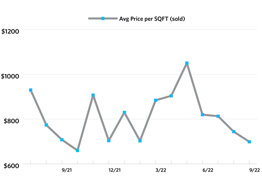 graph pf average price per sqft sold on maui