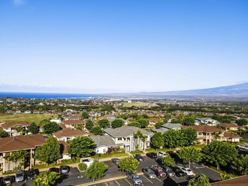 aerial view of west maui condo with ocean in background