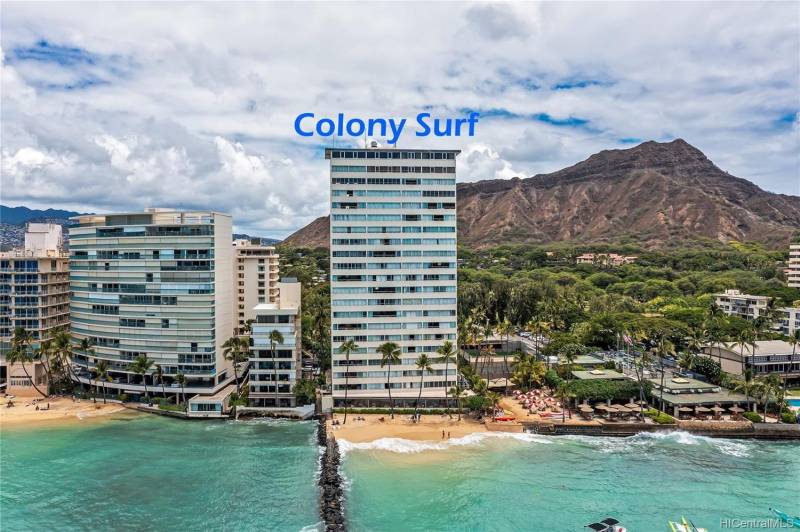 colony surf condo buildin on the beach