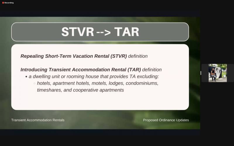 Introducing TAR = transient accommodation rental