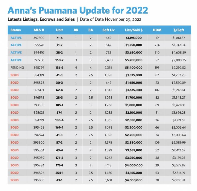 annas puamana sales update for 2022