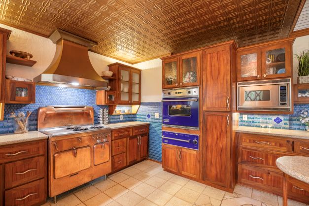 kitchen with copper stove