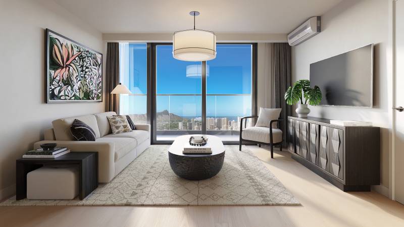 living room of kuilei condo with mountain views