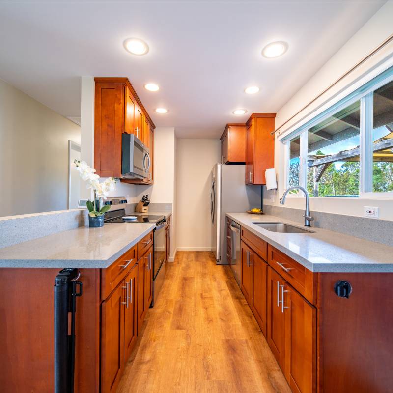 galley kitchen in makawao home