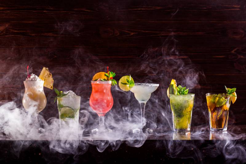 array of fancy cocktails
