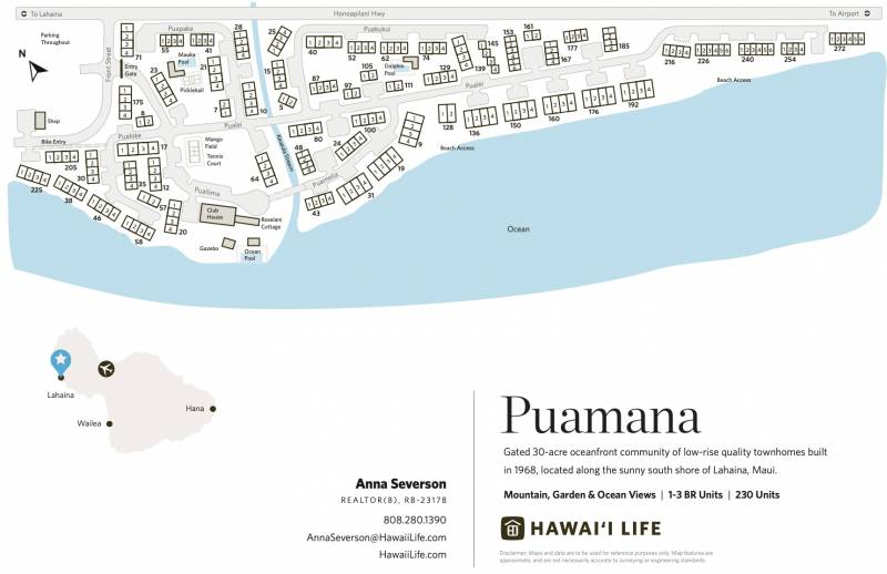 map of puamana community in lahaina maui