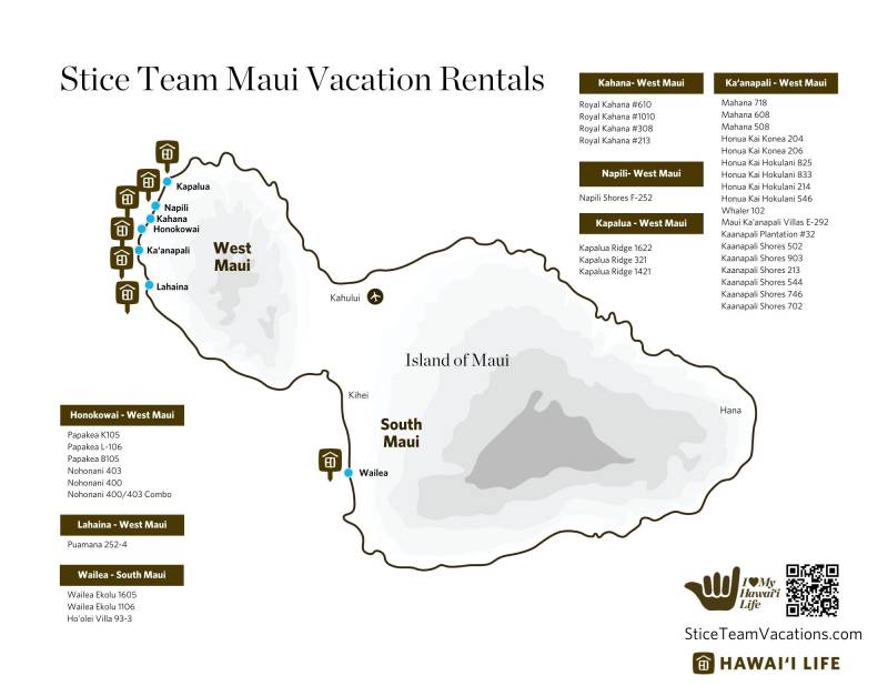 map of stice team maui vacation rentals