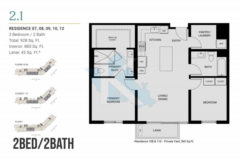 2 bed 2 bath floor plan at kuilei place