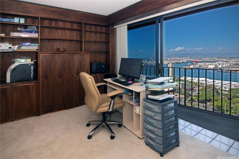 office set up in room with ocean views