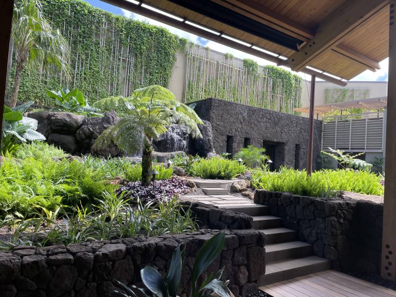 garden area at kauai one hotel