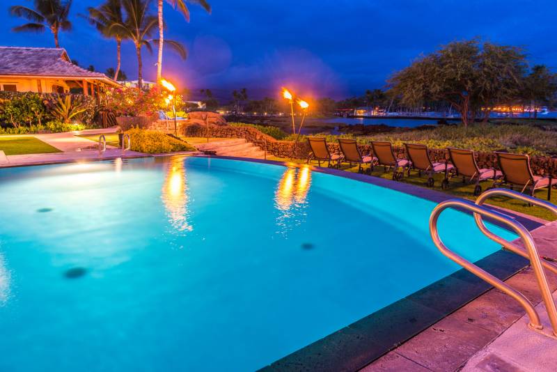 Kolea at Waikoloa pool at night