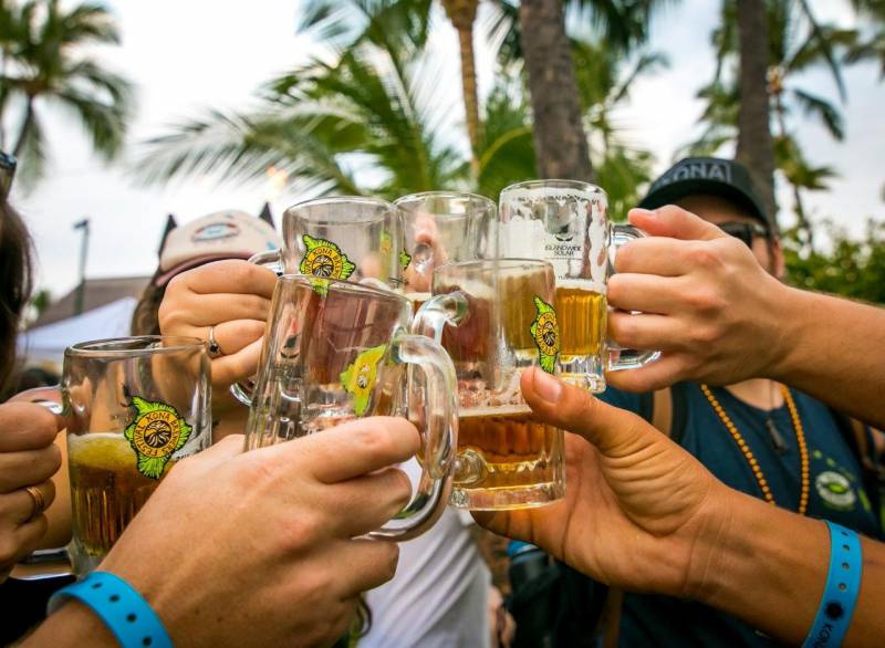 beer glasses cheers at kona brewing festival big island hawaii