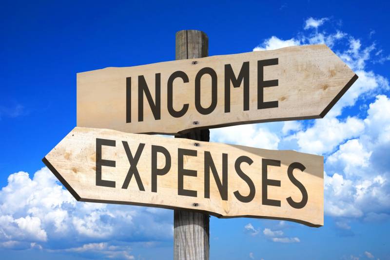 two signs that say income and expenses