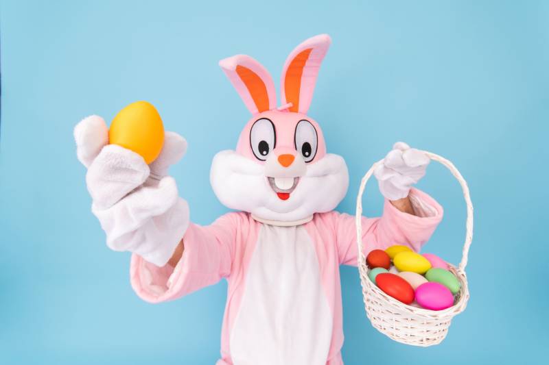 easter bunny holding eggs