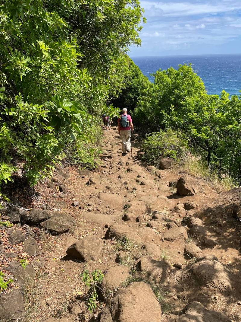 hiking the trail with an ocean view