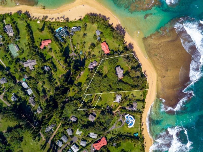 aerial view with lot lines on kauai beachfront property