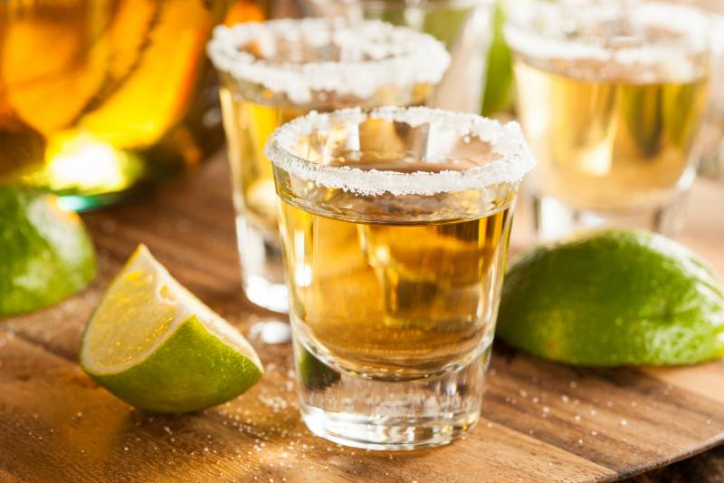 shot of tequila with lime