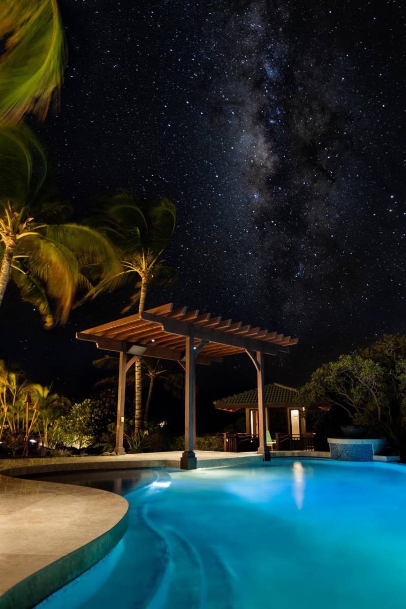 pool at night with starry sky