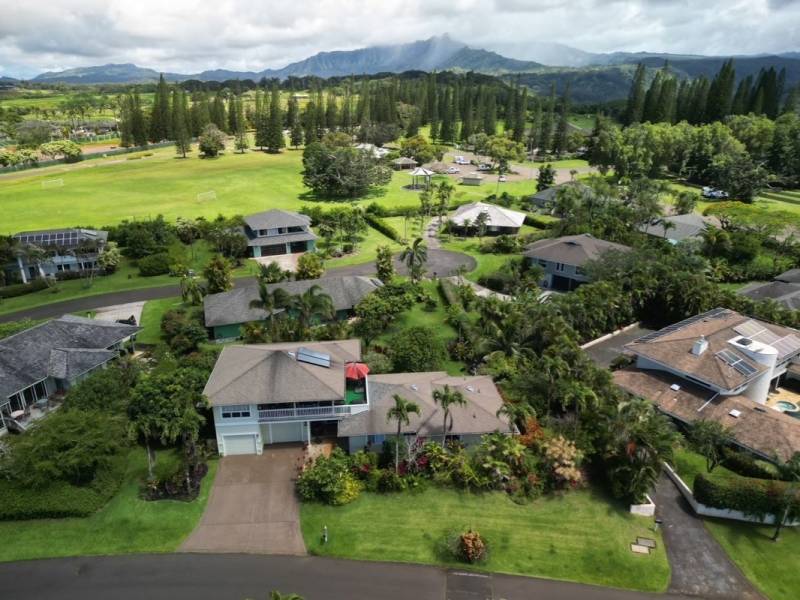 drone shot of princeville home for sale