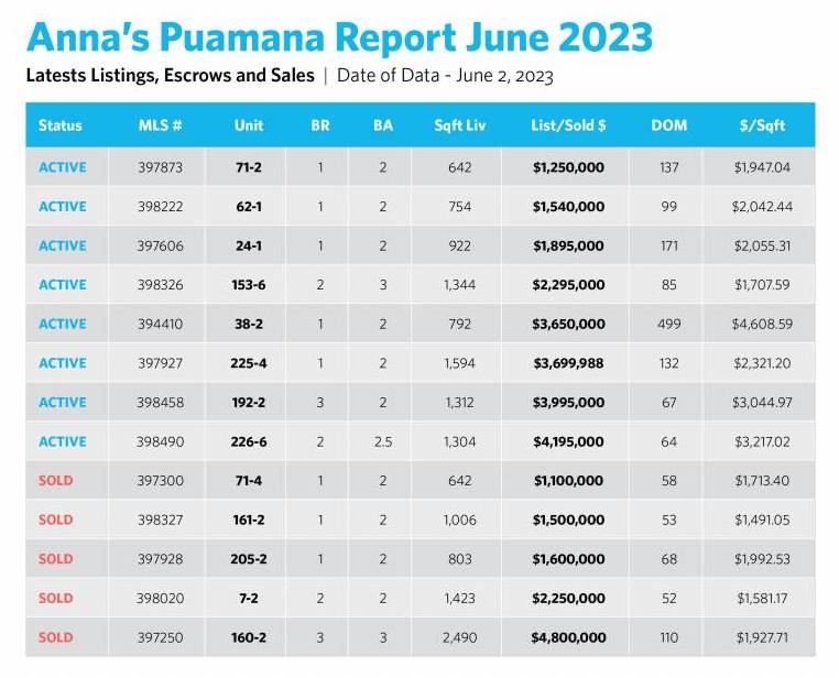 puamana real estate report june 2023