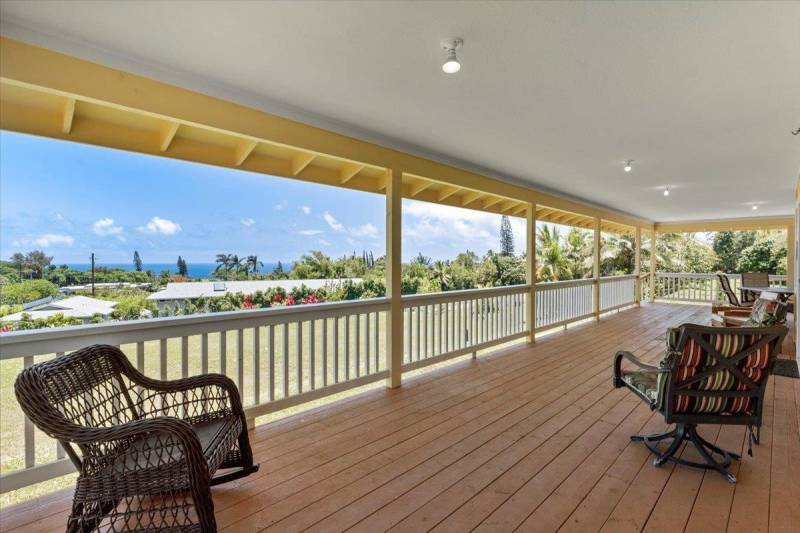 large covered lanai with ocean views