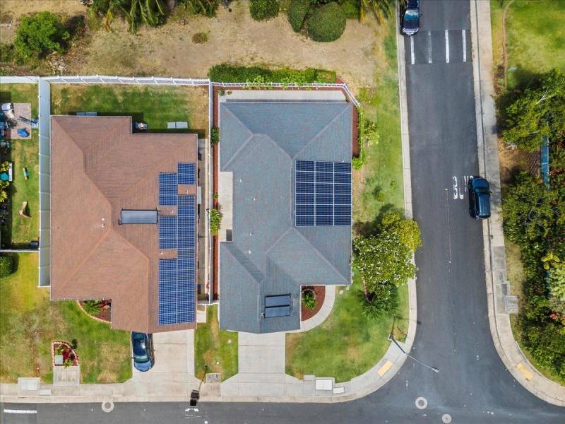 aerial view of home with solar panels on maui