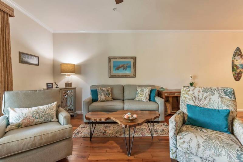 sofa and two chairs in kihei maui home for sale