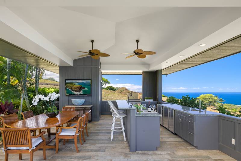 ocean views from covered lanai complete with outdoor kitchen and dining space
