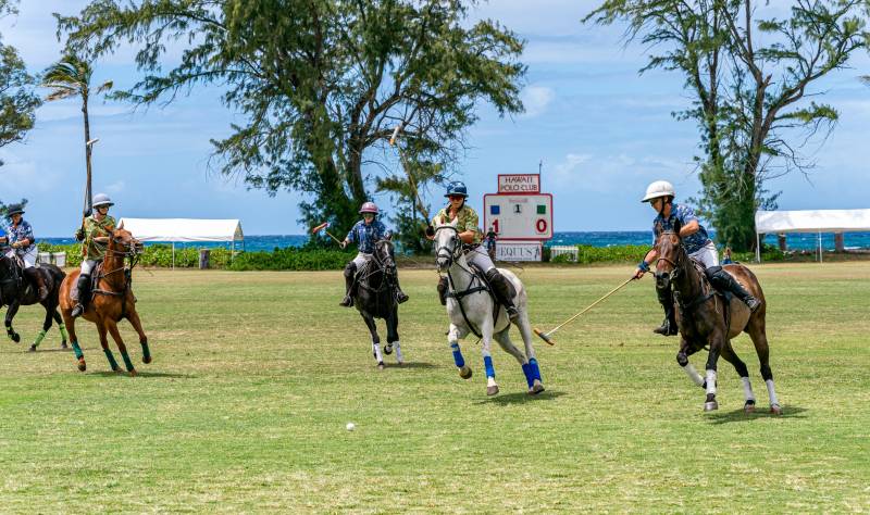 people on horses playing polo