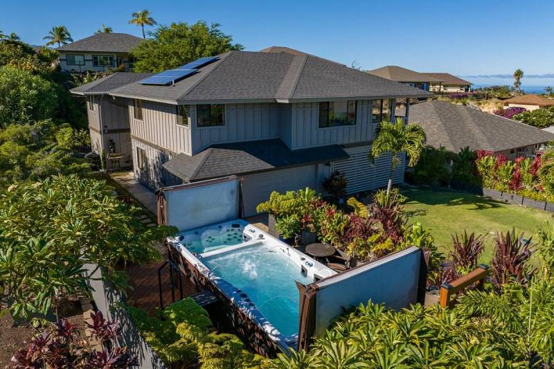 aerial view of big island home with pool for sale